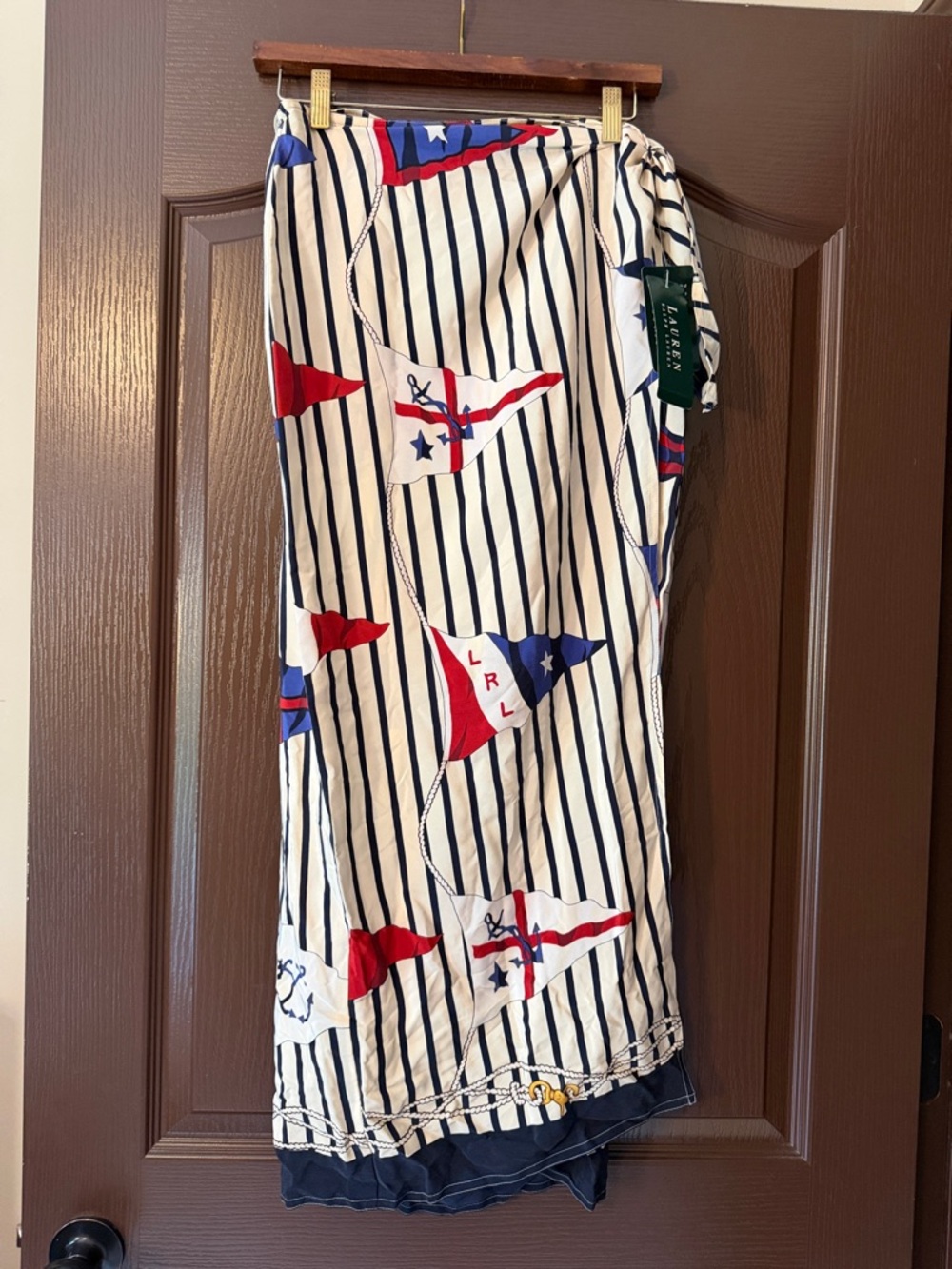 Ralph Lauren Red Navy White Nautical Flag Wrap Skirt, size 10